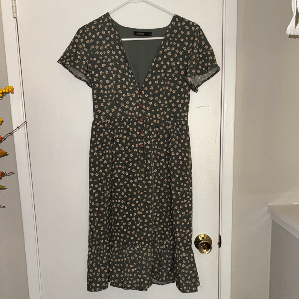 Mikarose Olive Floral Midi Dress